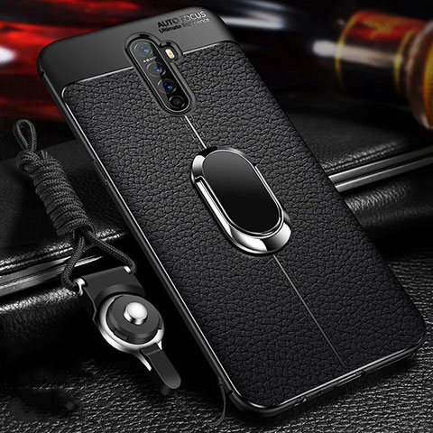 Custodia Silicone Morbida In Pelle Cover con Magnetico Anello Supporto S02 per Oppo Reno Ace Nero