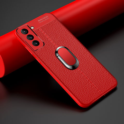 Custodia Silicone Morbida In Pelle Cover con Magnetico Anello Supporto S02 per Samsung Galaxy S21 5G Rosso