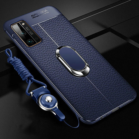 Custodia Silicone Morbida In Pelle Cover con Magnetico Anello Supporto S03 per Huawei Honor 30 Pro Blu