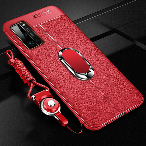 Custodia Silicone Morbida In Pelle Cover con Magnetico Anello Supporto S03 per Huawei Honor 30 Pro+ Plus Rosso