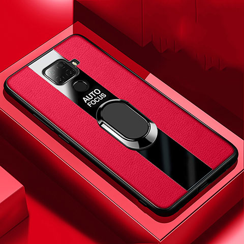 Custodia Silicone Morbida In Pelle Cover con Magnetico Anello Supporto S03 per Huawei Mate 30 Lite Rosso