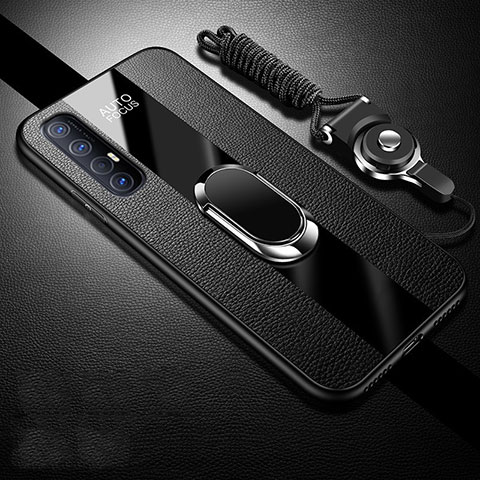 Custodia Silicone Morbida In Pelle Cover con Magnetico Anello Supporto S03 per Oppo Reno3 Pro Nero