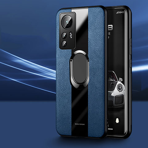 Custodia Silicone Morbida In Pelle Cover con Magnetico Anello Supporto S03 per Xiaomi Mi 12X 5G Blu
