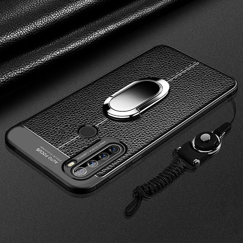 Custodia Silicone Morbida In Pelle Cover con Magnetico Anello Supporto S03 per Xiaomi Redmi Note 8 (2021) Nero