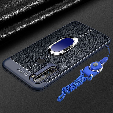 Custodia Silicone Morbida In Pelle Cover con Magnetico Anello Supporto S03 per Xiaomi Redmi Note 8 Blu