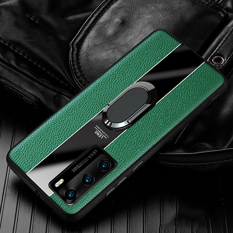Custodia Silicone Morbida In Pelle Cover con Magnetico Anello Supporto S04 per Huawei P40 Verde