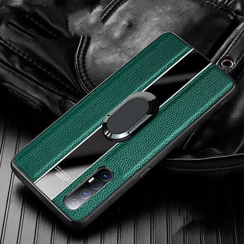 Custodia Silicone Morbida In Pelle Cover con Magnetico Anello Supporto S04 per Oppo Find X2 Neo Verde