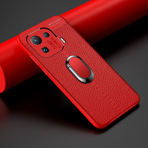 Custodia Silicone Morbida In Pelle Cover con Magnetico Anello Supporto S07 per Xiaomi Mi 11 Pro 5G Rosso