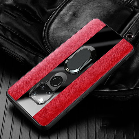 Custodia Silicone Morbida In Pelle Cover con Magnetico Anello Supporto T01 per Huawei Mate 20 X 5G Rosso