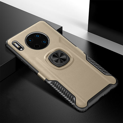 Custodia Silicone Morbida In Pelle Cover con Magnetico Anello Supporto T01 per Huawei Mate 30 5G Oro