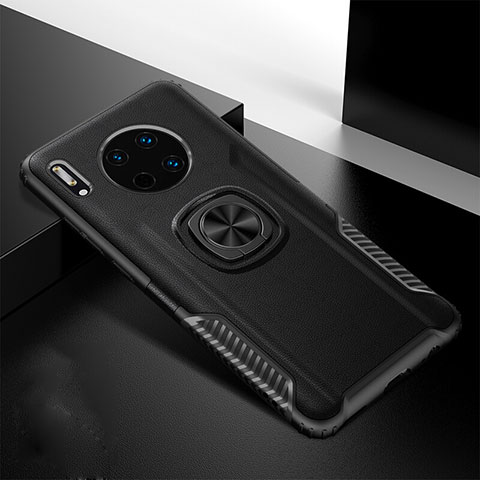 Custodia Silicone Morbida In Pelle Cover con Magnetico Anello Supporto T01 per Huawei Mate 30 Nero