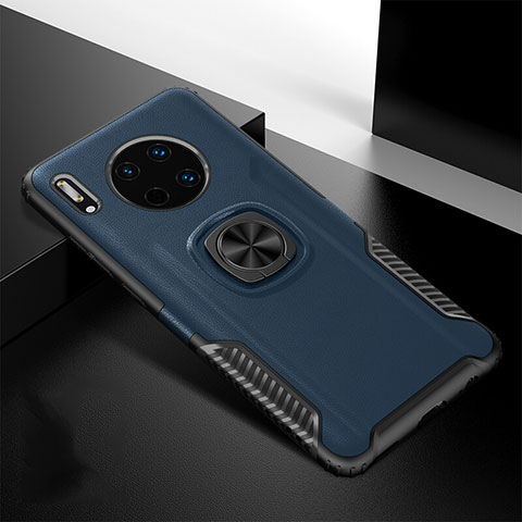Custodia Silicone Morbida In Pelle Cover con Magnetico Anello Supporto T01 per Huawei Mate 30 Pro 5G Blu