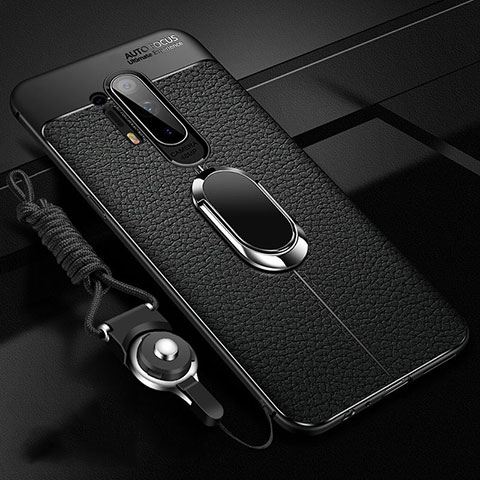 Custodia Silicone Morbida In Pelle Cover con Magnetico Anello Supporto T01 per OnePlus 8 Pro Nero