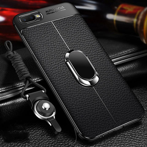 Custodia Silicone Morbida In Pelle Cover con Magnetico Anello Supporto T01 per Oppo R17 Neo Nero