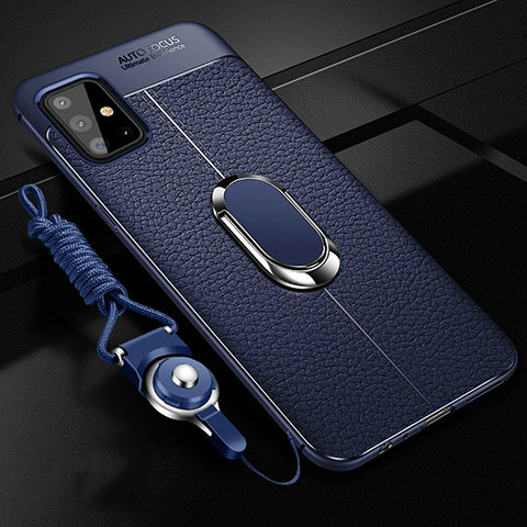 Custodia Silicone Morbida In Pelle Cover con Magnetico Anello Supporto T01 per Samsung Galaxy A51 5G Blu