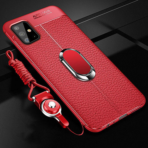 Custodia Silicone Morbida In Pelle Cover con Magnetico Anello Supporto T01 per Samsung Galaxy A51 5G Rosso