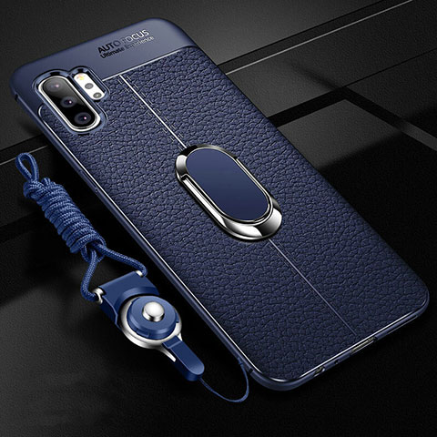 Custodia Silicone Morbida In Pelle Cover con Magnetico Anello Supporto T01 per Samsung Galaxy Note 10 Plus 5G Blu