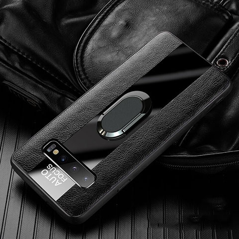 Custodia Silicone Morbida In Pelle Cover con Magnetico Anello Supporto T01 per Samsung Galaxy S10 5G Nero
