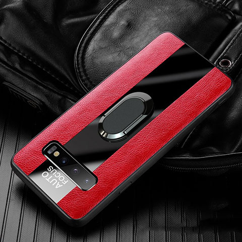 Custodia Silicone Morbida In Pelle Cover con Magnetico Anello Supporto T01 per Samsung Galaxy S10 Plus Rosso