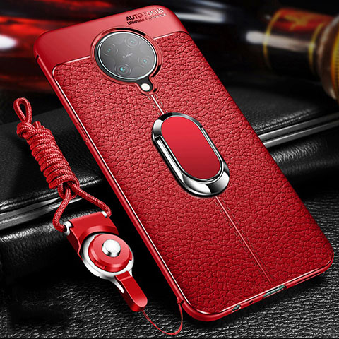 Custodia Silicone Morbida In Pelle Cover con Magnetico Anello Supporto T01 per Xiaomi Poco F2 Pro Rosso