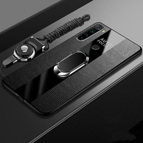 Custodia Silicone Morbida In Pelle Cover con Magnetico Anello Supporto T01 per Xiaomi Redmi Note 8T Nero