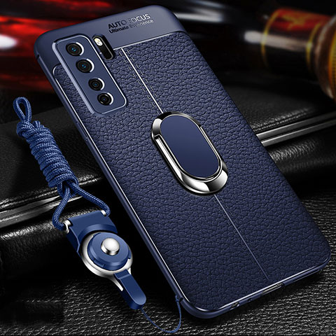 Custodia Silicone Morbida In Pelle Cover con Magnetico Anello Supporto T02 per Huawei Nova 7 SE 5G Blu