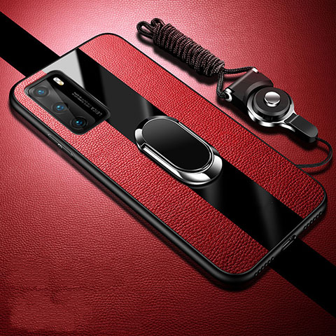 Custodia Silicone Morbida In Pelle Cover con Magnetico Anello Supporto T02 per Huawei P40 Rosso