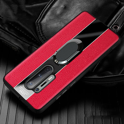 Custodia Silicone Morbida In Pelle Cover con Magnetico Anello Supporto T02 per OnePlus 8 Pro Rosso