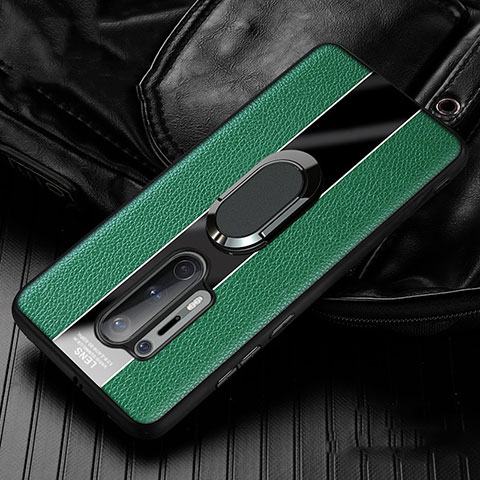 Custodia Silicone Morbida In Pelle Cover con Magnetico Anello Supporto T02 per OnePlus 8 Pro Verde