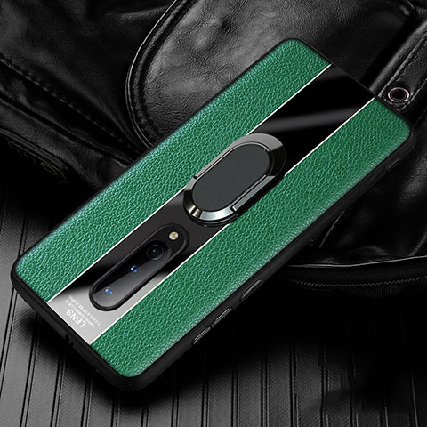 Custodia Silicone Morbida In Pelle Cover con Magnetico Anello Supporto T02 per OnePlus 8 Verde