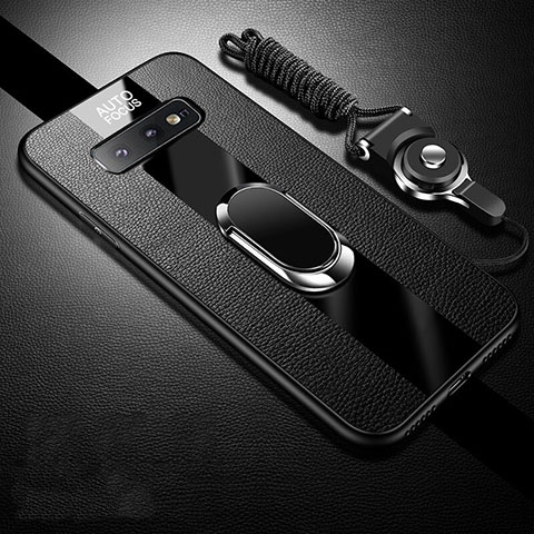 Custodia Silicone Morbida In Pelle Cover con Magnetico Anello Supporto T02 per Samsung Galaxy S10e Nero