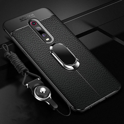 Custodia Silicone Morbida In Pelle Cover con Magnetico Anello Supporto T02 per Xiaomi Mi 9T Nero