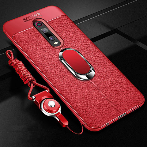 Custodia Silicone Morbida In Pelle Cover con Magnetico Anello Supporto T02 per Xiaomi Mi 9T Rosso
