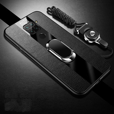 Custodia Silicone Morbida In Pelle Cover con Magnetico Anello Supporto T02 per Xiaomi Redmi 10X 4G Nero