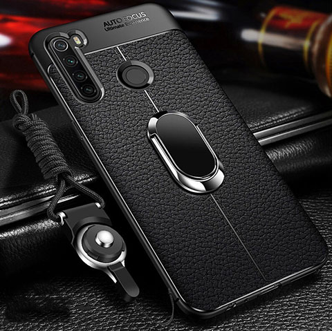 Custodia Silicone Morbida In Pelle Cover con Magnetico Anello Supporto T02 per Xiaomi Redmi Note 8 Nero