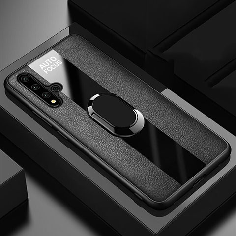 Custodia Silicone Morbida In Pelle Cover con Magnetico Anello Supporto T03 per Huawei Honor 20S Nero