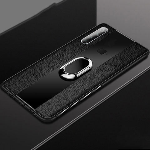 Custodia Silicone Morbida In Pelle Cover con Magnetico Anello Supporto T03 per Xiaomi Redmi Note 8 (2021) Nero