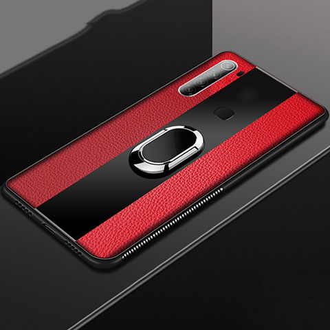 Custodia Silicone Morbida In Pelle Cover con Magnetico Anello Supporto T03 per Xiaomi Redmi Note 8 Rosso
