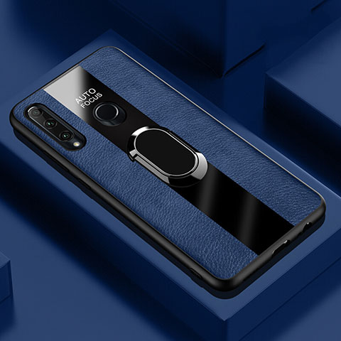 Custodia Silicone Morbida In Pelle Cover con Magnetico Anello Supporto T04 per Huawei P Smart+ Plus (2019) Blu