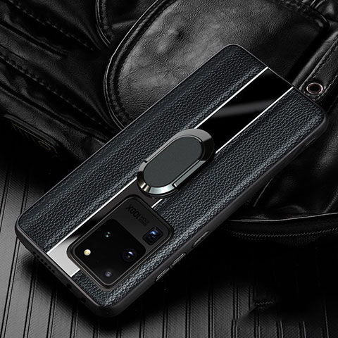 Custodia Silicone Morbida In Pelle Cover con Magnetico Anello Supporto T04 per Samsung Galaxy S20 Ultra Nero