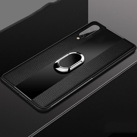 Custodia Silicone Morbida In Pelle Cover con Magnetico Anello Supporto T04 per Xiaomi Mi A3 Nero