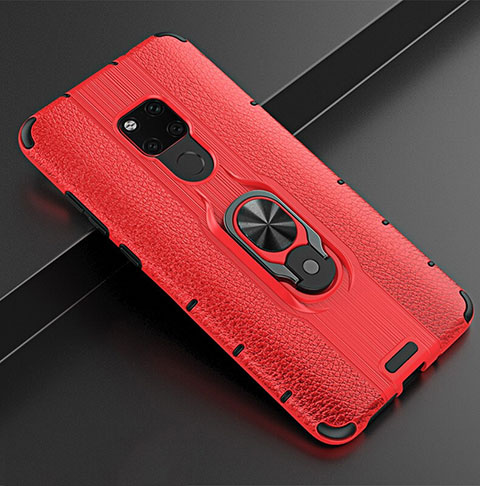 Custodia Silicone Morbida In Pelle Cover con Magnetico Anello Supporto T05 per Huawei Mate 20 Rosso
