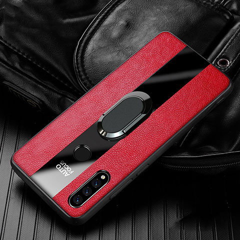 Custodia Silicone Morbida In Pelle Cover con Magnetico Anello Supporto T05 per Huawei P30 Lite New Edition Rosso