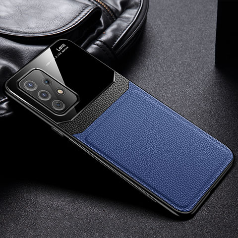 Custodia Silicone Morbida In Pelle Cover con Magnetico FL1 per Samsung Galaxy A52 5G Blu