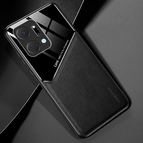 Custodia Silicone Morbida In Pelle Cover con Magnetico per Huawei Honor X7a Nero