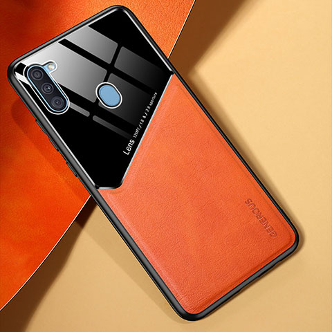 Custodia Silicone Morbida In Pelle Cover con Magnetico per Samsung Galaxy A11 Arancione