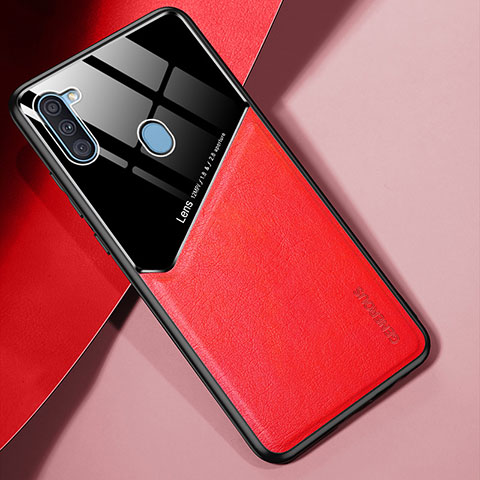 Custodia Silicone Morbida In Pelle Cover con Magnetico per Samsung Galaxy M11 Rosso