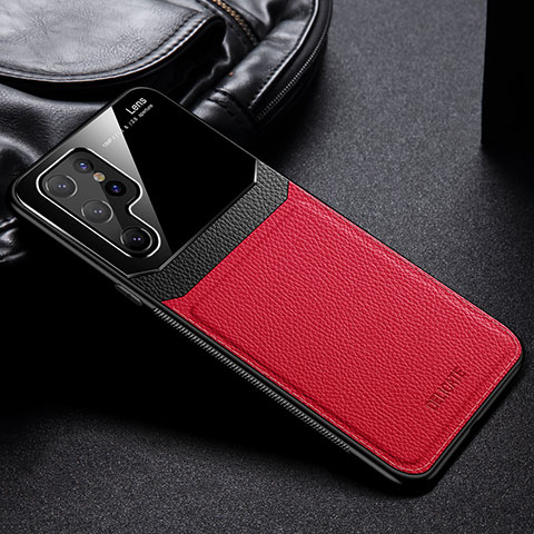 Custodia Silicone Morbida In Pelle Cover con Magnetico per Samsung Galaxy S22 Ultra 5G Rosso