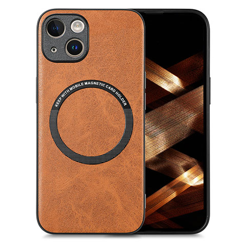 Custodia Silicone Morbida In Pelle Cover con Magnetico S02D per Apple iPhone 13 Marrone