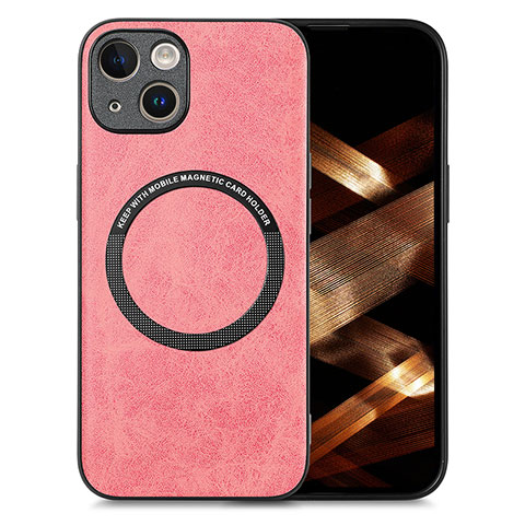 Custodia Silicone Morbida In Pelle Cover con Magnetico S02D per Apple iPhone 14 Plus Rosa
